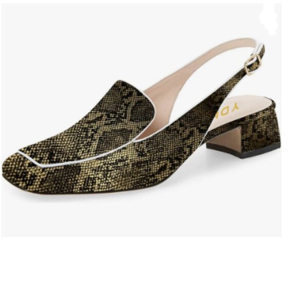 YDN Snake Square Toe Block Low Heels Slingback Formal Loafer Dressy Pump - Picture 1 of 8
